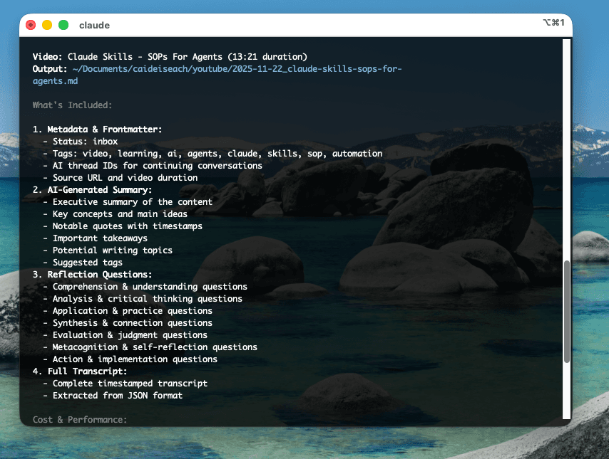 A screenshot of the terminal for Claude code showing the execution of a skill.